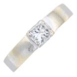 A square-shape diamond single-stone ring.Estimated diamond weight 0.50ct, H-I colour, VS clarity.