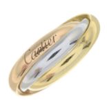 An 18ct gold 'Trinity' tri-colour ring, by Cartier.Signed Cartier, IG7556.