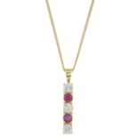 An 18ct gold ruby and diamond pendant,