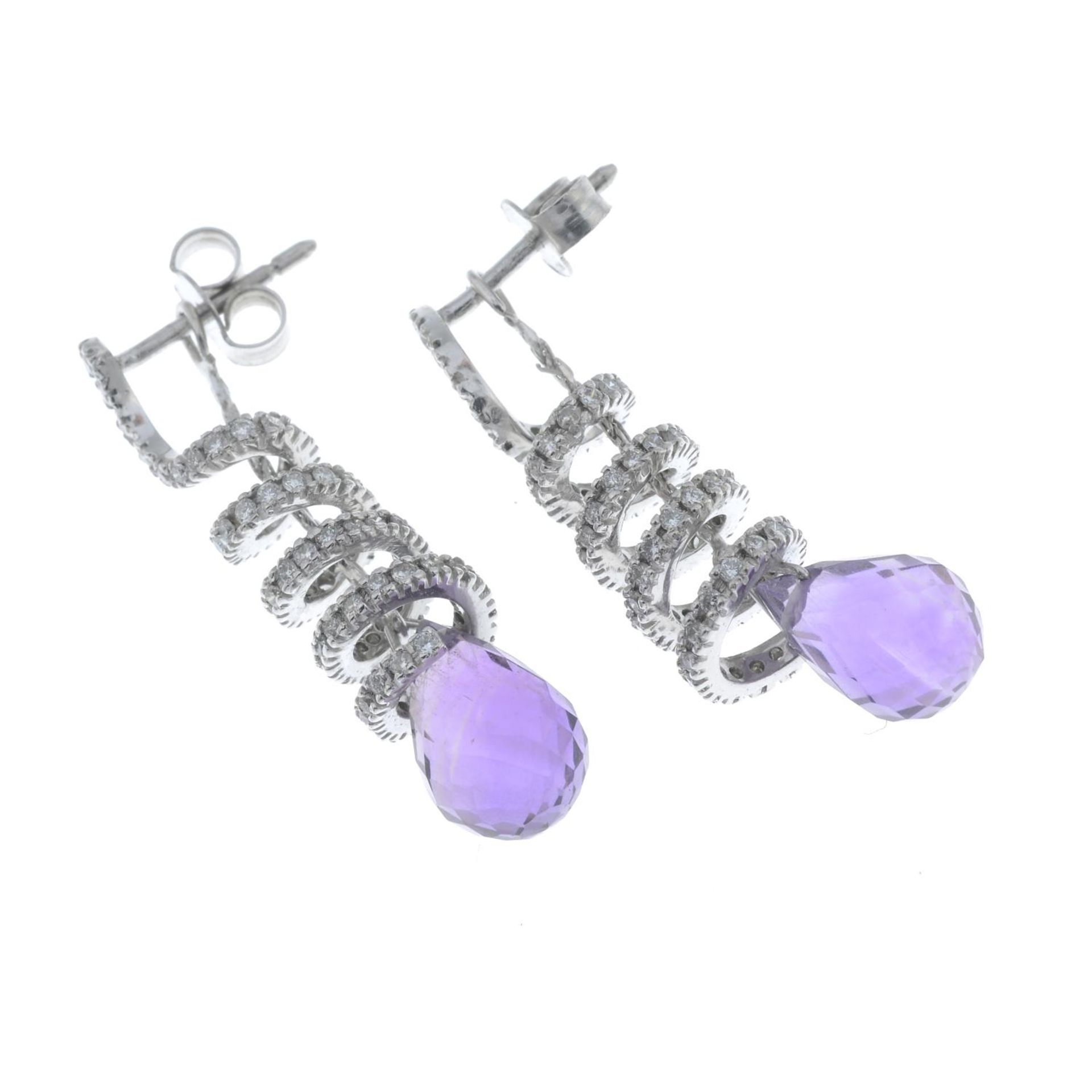 A pair of amethyst briolette and diamond drop earrings.Estimated total diamond weight 0.50ct. - Bild 2 aus 2