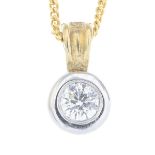 A 9ct gold brilliant-cut diamond single-stone pendant,