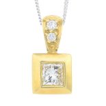 A square-shape and brilliant-cut diamond pendant, with 18ct gold chain.