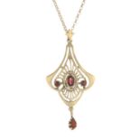 A 9ct gold garnet pendant, with 9ct gold chain.