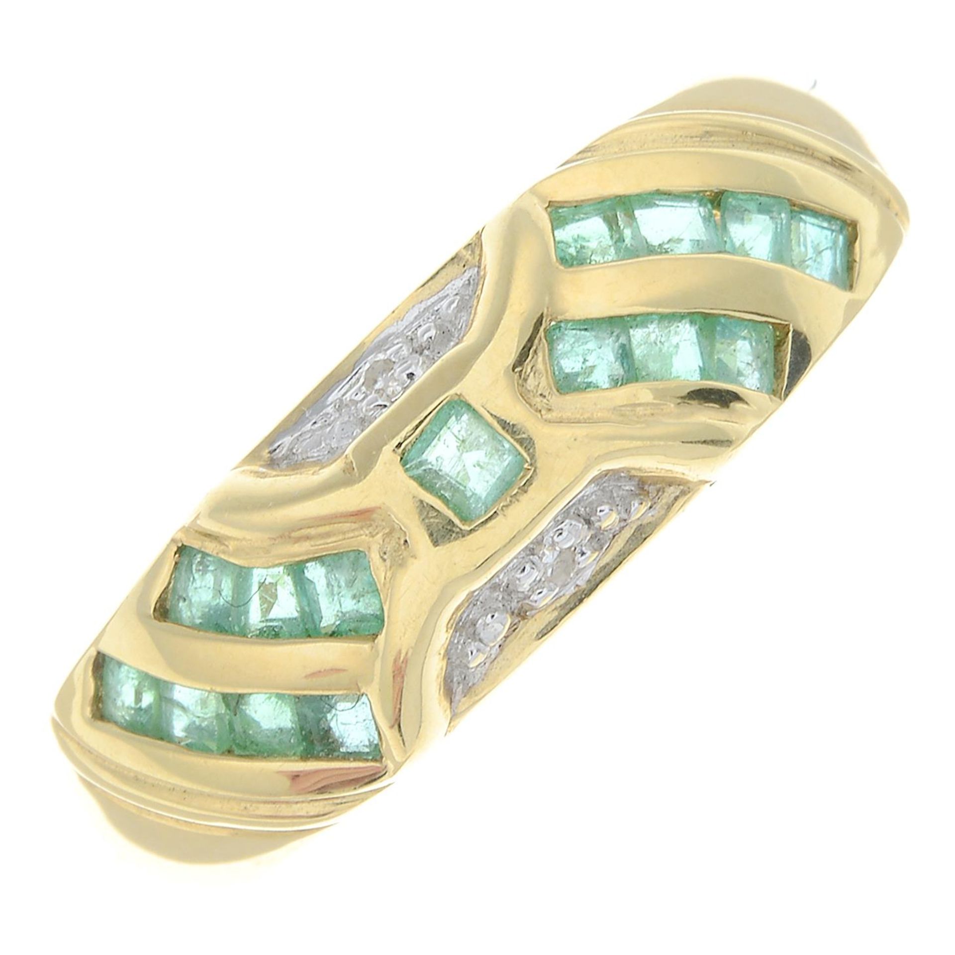 An 18ct gold emerald and single-cut diamond dress ring.