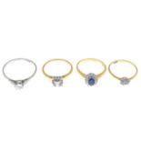 18ct gold sapphire and diamond cluster ring, hallmarks for London, ring size L1/2, 3.7gms.