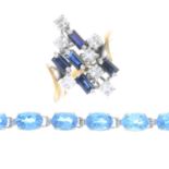 9ct gold blue topaz bracelet, hallmarks for 9ct gold, length 18cms, 6.1gms.