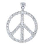 A brilliant-cut diamond peace pendant.