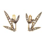 A pair of rose-cut diamond foliate earrings.Length 2.8cms.