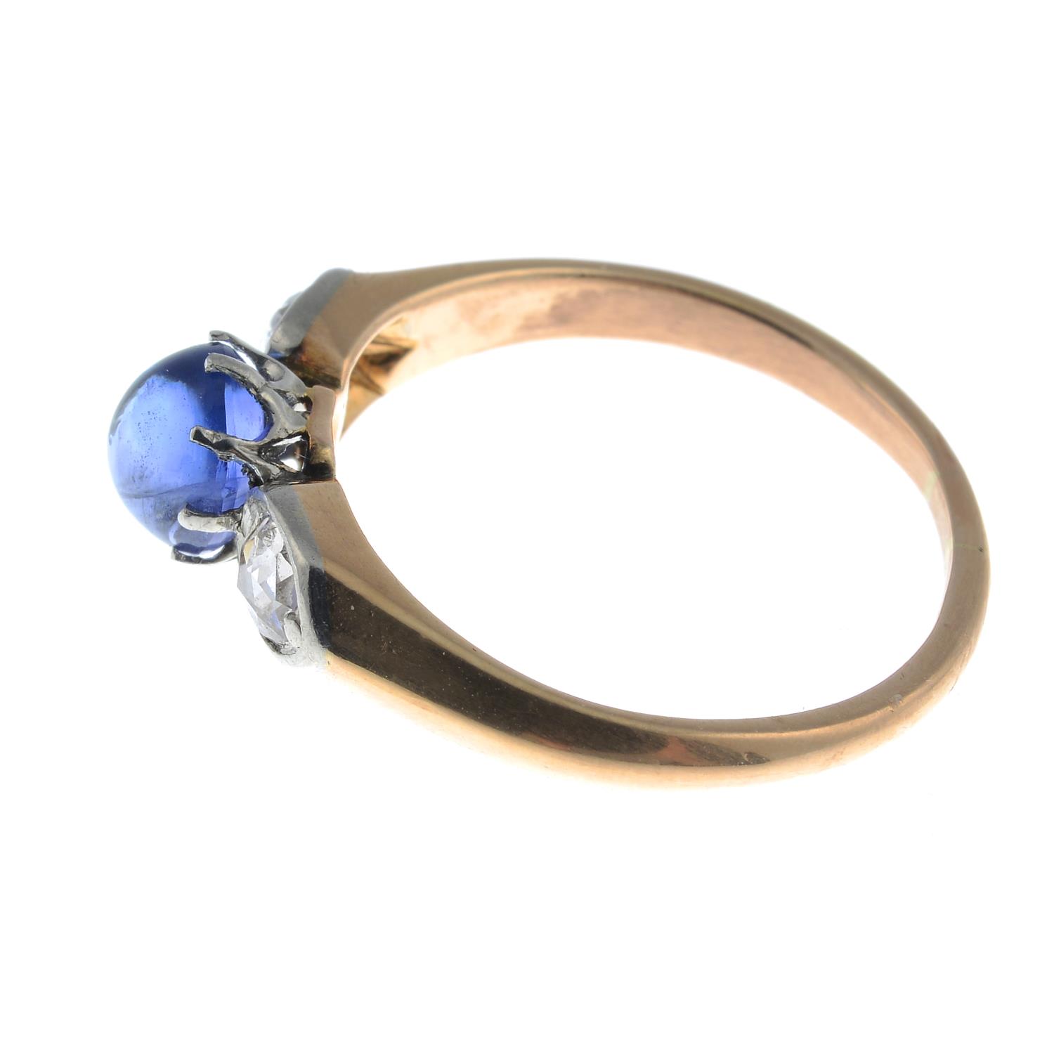 A sapphire and diamond three-stone ring.Ring size J. - Image 3 of 3