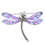 A pyrite and plique-a-jour enamel brooch, depiciting a dragonfly.