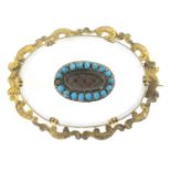 A late Victorian gold chalcedony and turquoise memorial brooch,