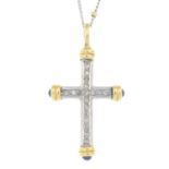 An 18ct gold single-cut diamond cross pendant,
