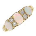 An Edwardian 18ct gold opal and old-cut diamond dress ring.Estimated total diamond weight 0.10ct.