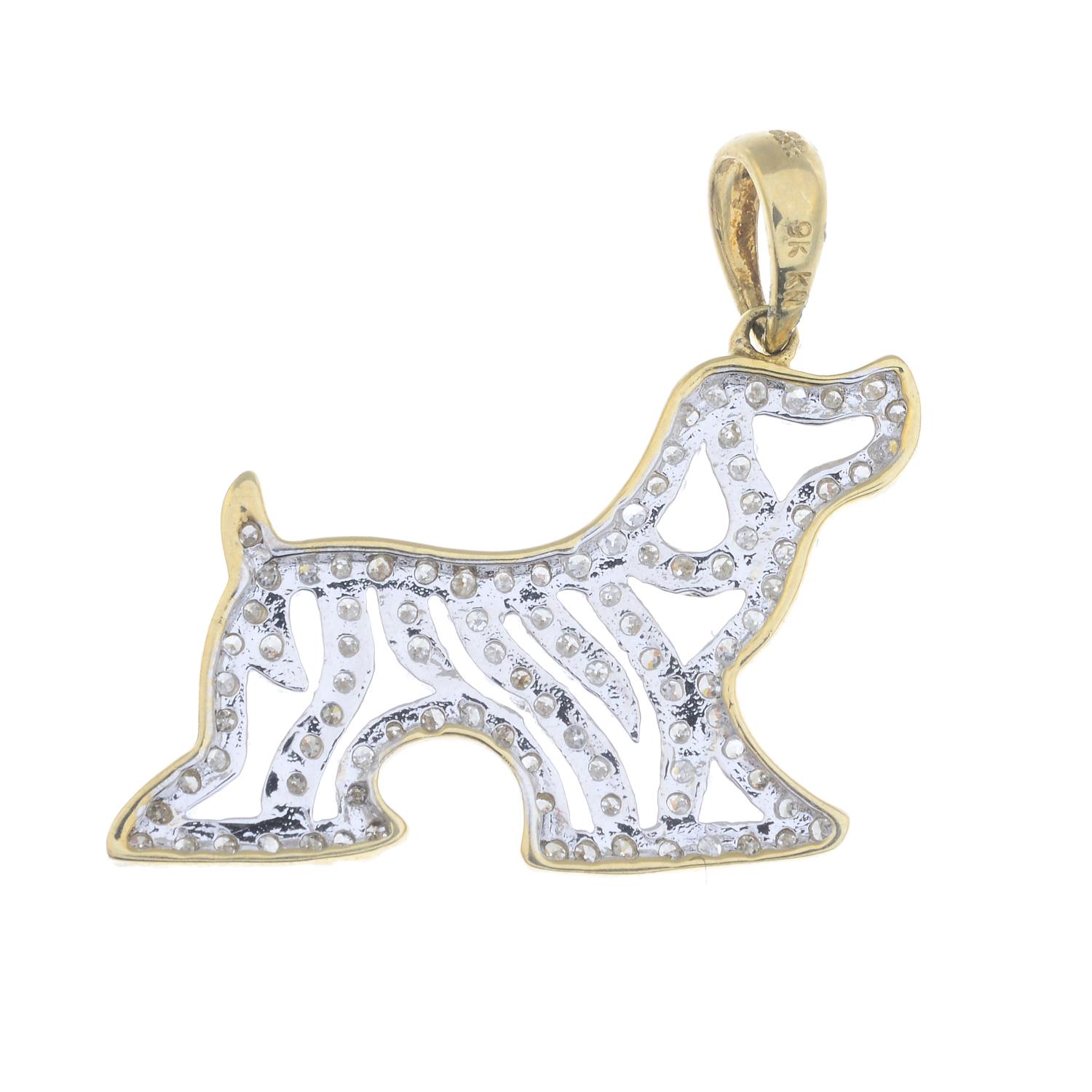 A 9ct gold diamond dog pendant.Estimated total diamond weight 0.50ct. - Image 2 of 2