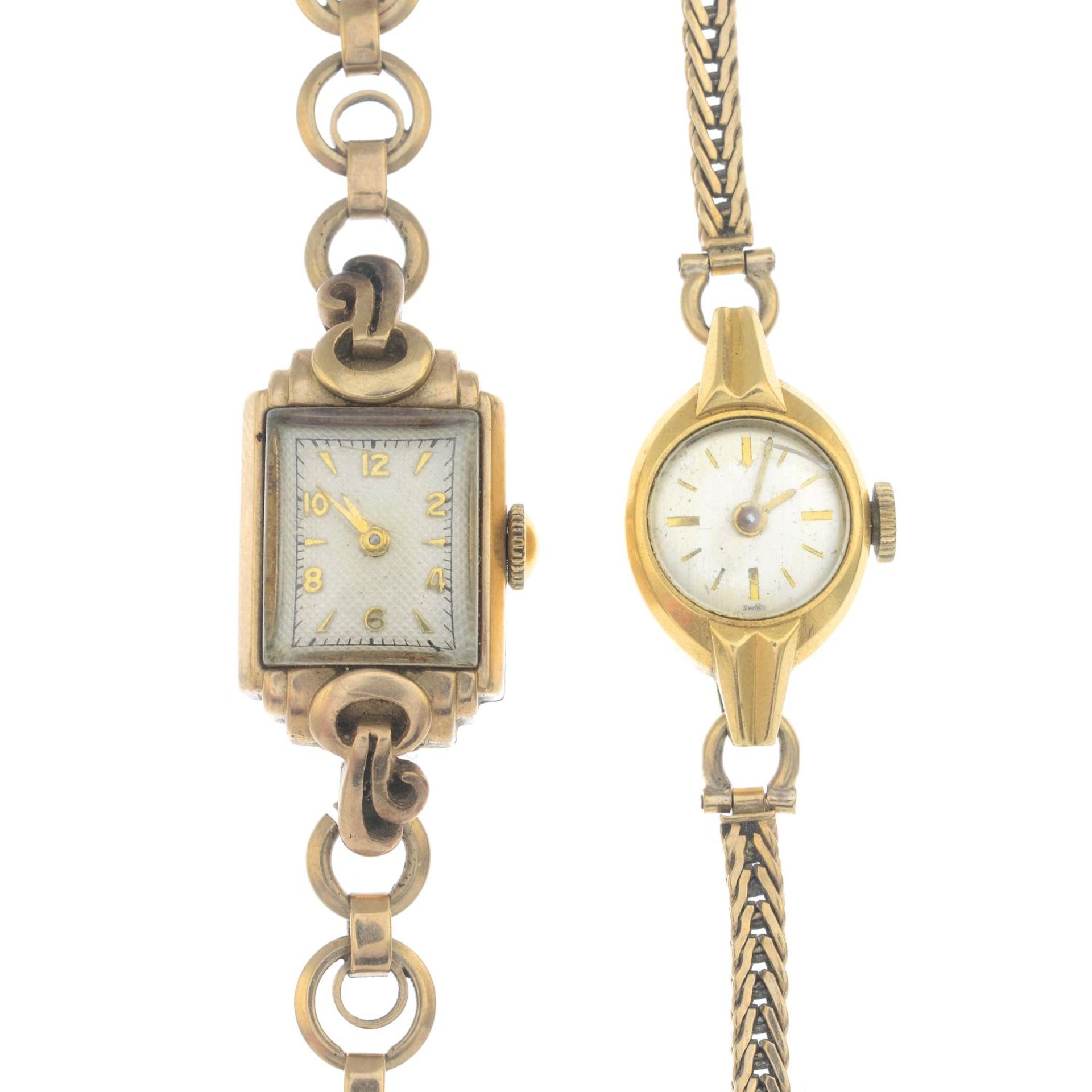 18ct gold watch head, with 9ct gold strap, hallmarks for London, 1964, length 15cms, 11.2gms.