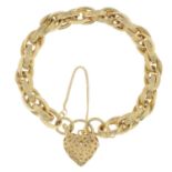 A 9ct gold fancy-link bracelet, with openwork padlock clasp.Hallmarks for 9ct gold.