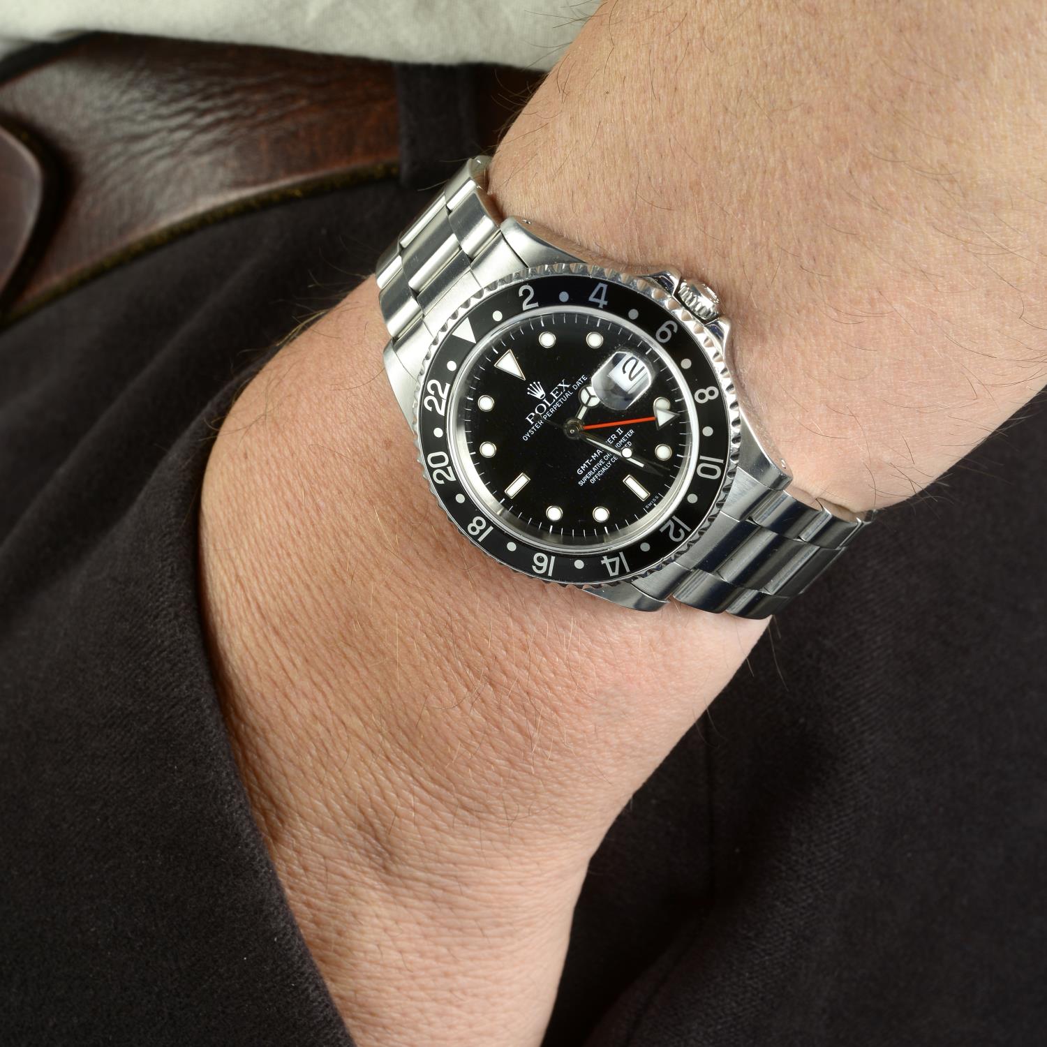 ROLEX - a gentleman's Oyster Perpetual Date GMT Master II bracelet watch. - Image 3 of 3