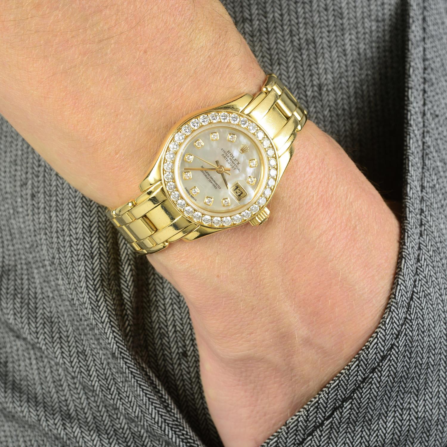 ROLEX - a lady's Oyster Perpetual Datejust Pearlmaster bracelet watch. - Image 3 of 3