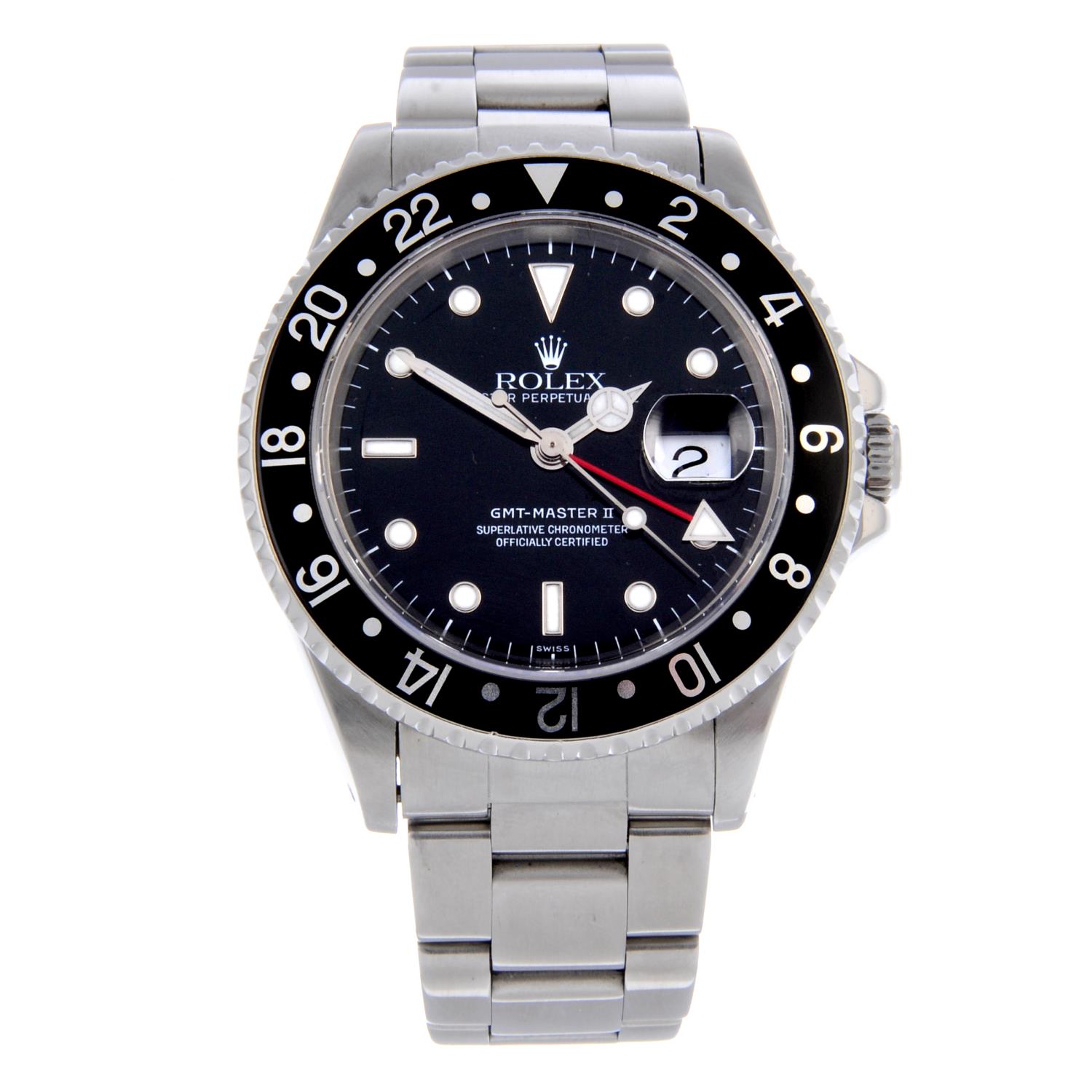 ROLEX - a gentleman's Oyster Perpetual Date GMT Master II bracelet watch.