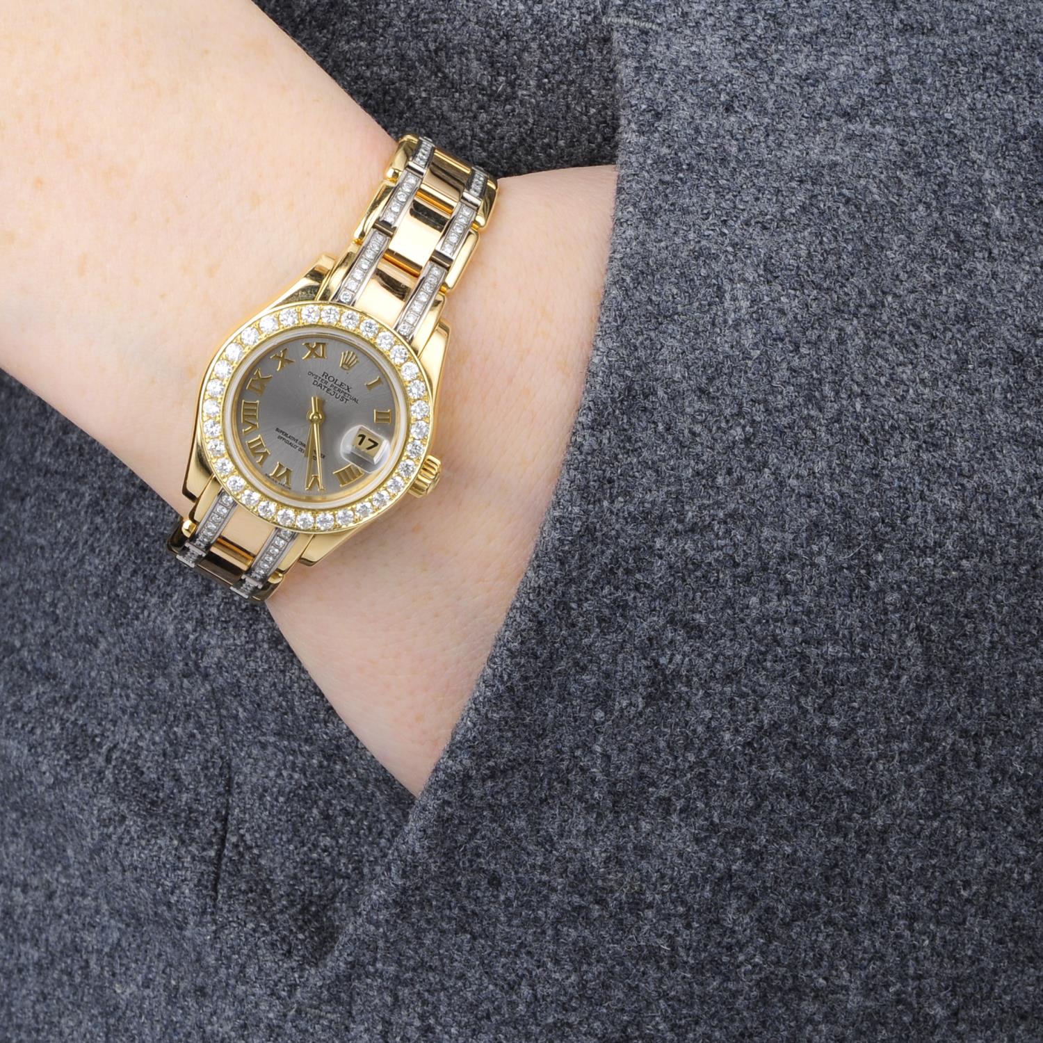 ROLEX - a lady's Oyster Perpetual Datejust Pearlmaster bracelet watch. - Image 3 of 3