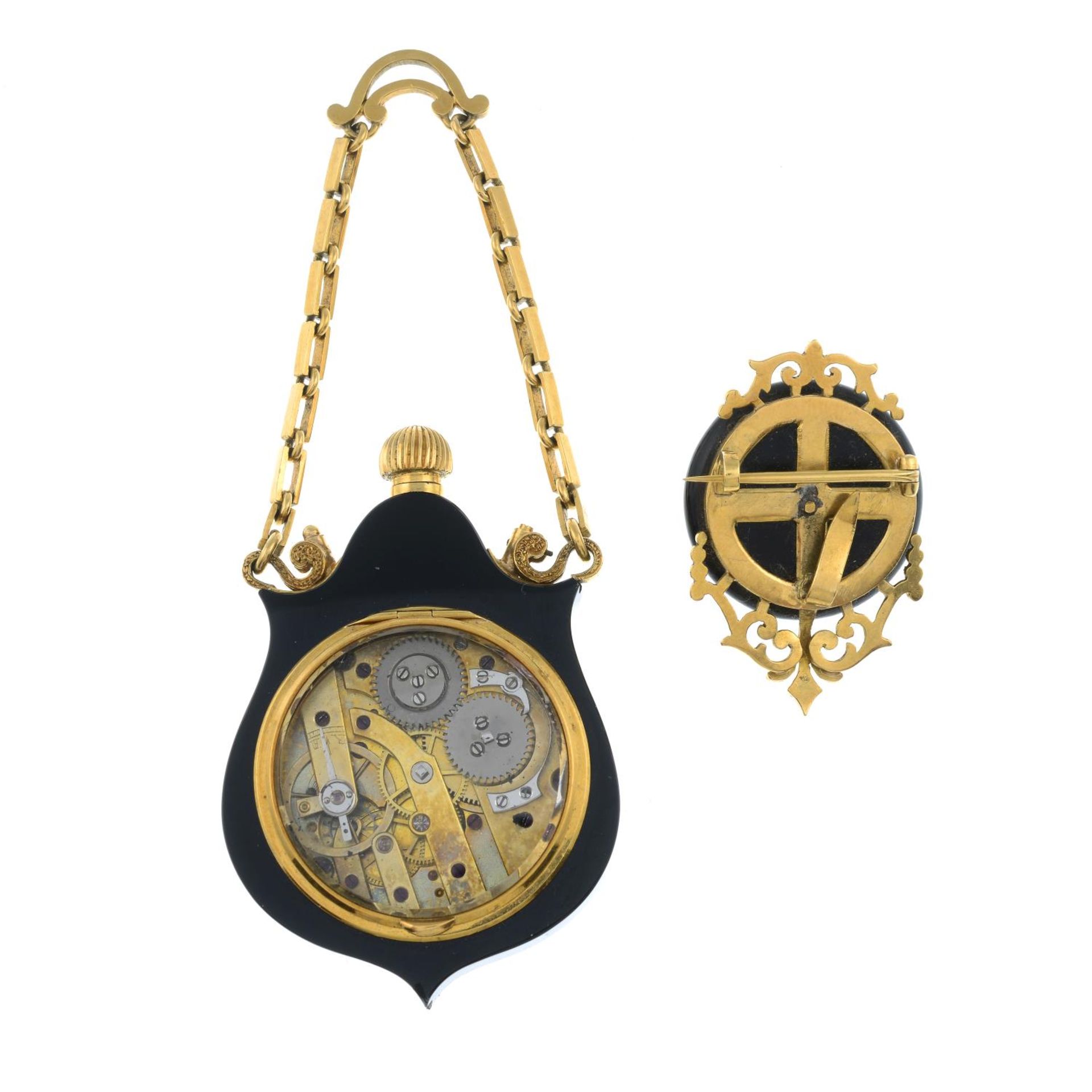 A late 19th century onyx and rose-cut diamond fob watch. - Image 2 of 2