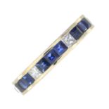 A sapphire and square-shape diamond full eternity ring,