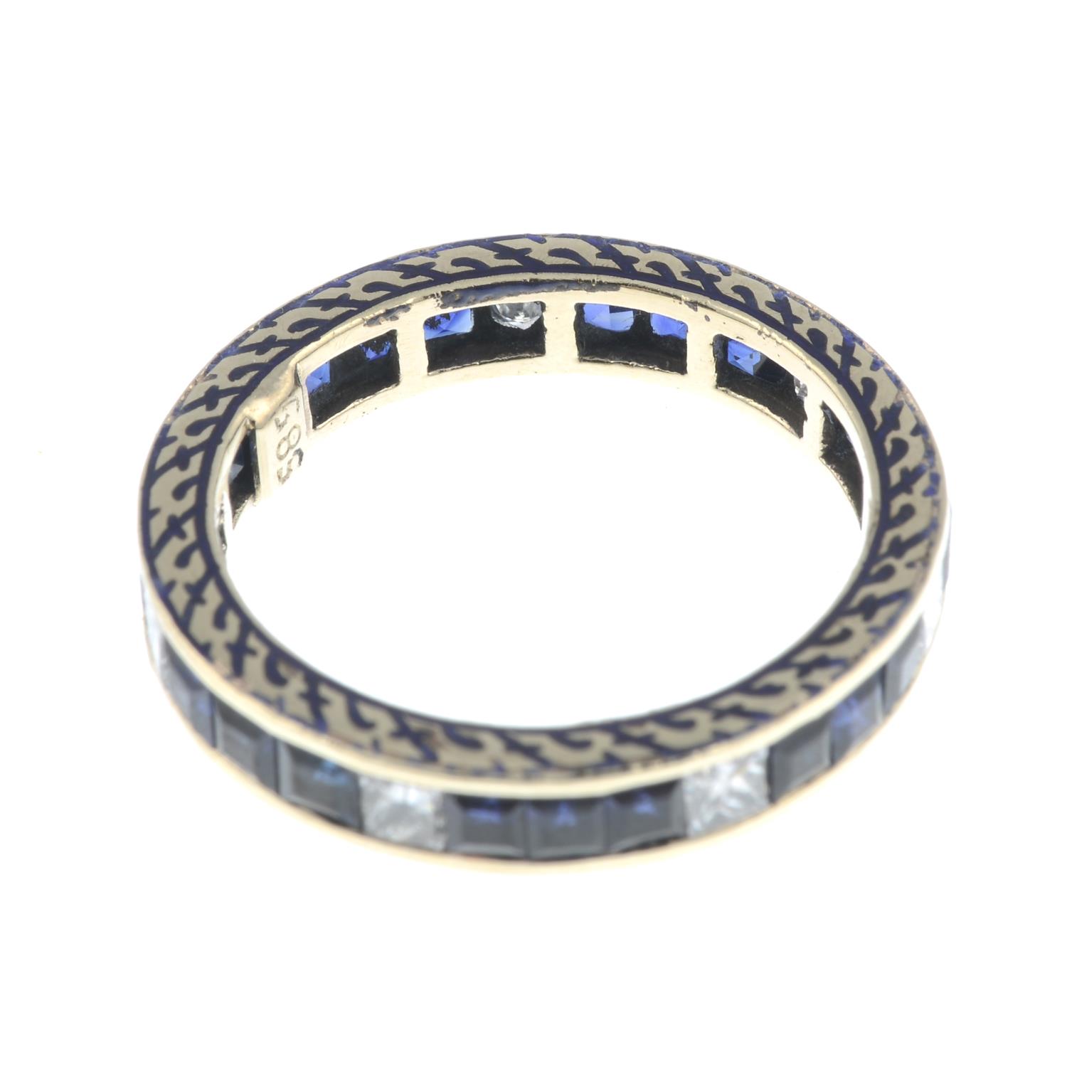 A sapphire and square-shape diamond full eternity ring, - Image 3 of 3