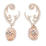 A pair of 18ct gold morganite and brilliant-cut diamond drop earrings.Total morganite weight