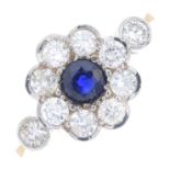 A sapphire and brilliant-cut diamond floral cluster ring.Estimated total diamond weight 0.65ct,