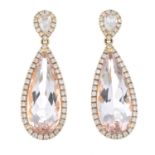 A pair of 18ct gold morganite and brilliant-cut diamond drop earrings.Total Morganite weight 9,