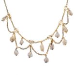 A baroque cultured pearl fringe necklace.