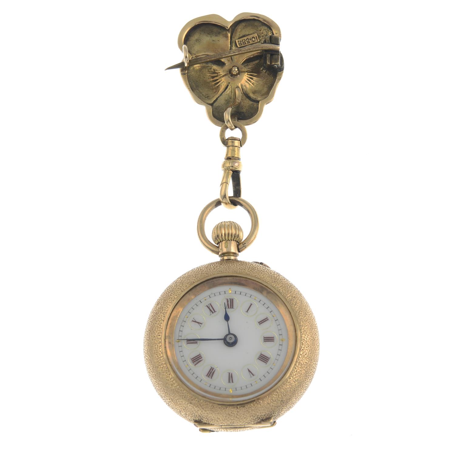 An early 20th century 14ct gold enamel and rose-cut diamond pansy fob watch, - Image 2 of 4