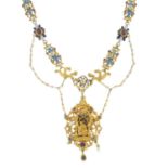 A late 19th century Austro-Hungarian Neo-renaissance enamel and gem-set necklace,