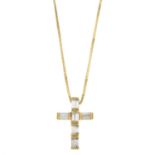 A baguette-cut diamond cross pendant,