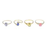 9ct gold sapphire and single-cut diamond crossover ring,