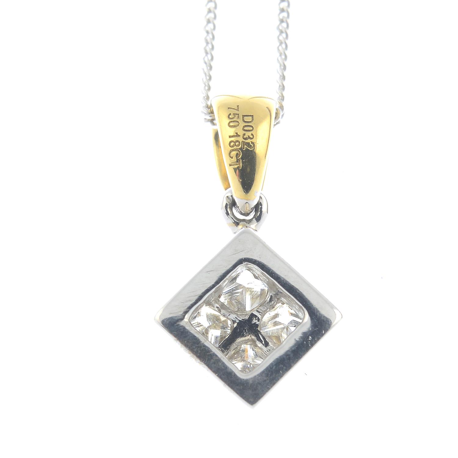 A square-shape and brilliant-cut diamond cluster pendant, - Image 2 of 2