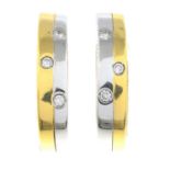 A pair of 18ct gold brilliant-cut diamond bi-colour hoop earrings.Estimated total diamond weight