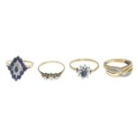 9ct gold sapphire and diamond dress ring, hallmarks for 9ct gold, ring size N, 2.6gms.