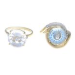 9ct gold blue topaz and diamond ring,