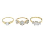 Two 9ct gold diamond dress rings,