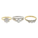 18ct gold diamond cluster ring, hallmarks for 18ct gold, ring size I, 2.6gms.