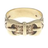 A 9ct gold buckle ring.Hallmarks for London, 1985.