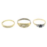 18ct gold diamond five-stone ring, hallmarks for Chester, ring size P1/2, 2.4gms.