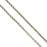 An early 20th century 9ct gold longuard chain, gathered at a lobster clasp.