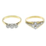 18ct gold diamond three-stone ring,