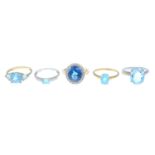 Nine 9ct gold gem-set rings, hallmarks for 9ct gold, ring sizes L1/2 to O, 25gms.