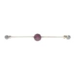 An early 20th century platinum and gold pink tourmaline and diamond bar brooch.Estimated total
