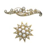 Early 20th century 15ct gold split pearl brooch,