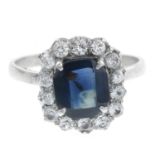 A sapphire and colourless gem cluster ring.Stamped 950.