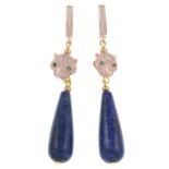 A pair of lapis lazuli and cubic zirconia drop earrings,